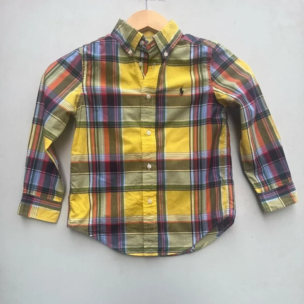 Ralph Lauren  Boys Yellow Plaid Dress Shirt size 5